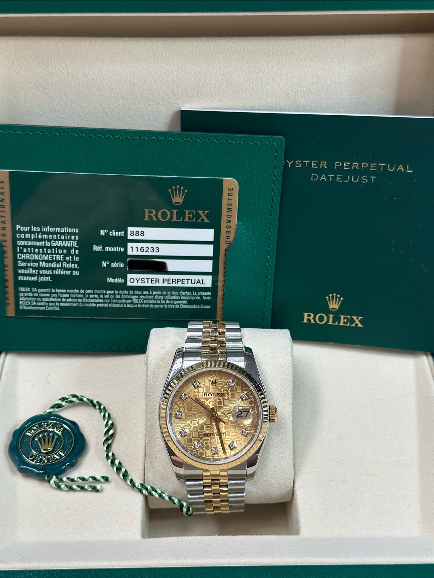 Rolex Datejust 36 Champagne Diamonds Dial on Jubilee 116233 Papers 2008