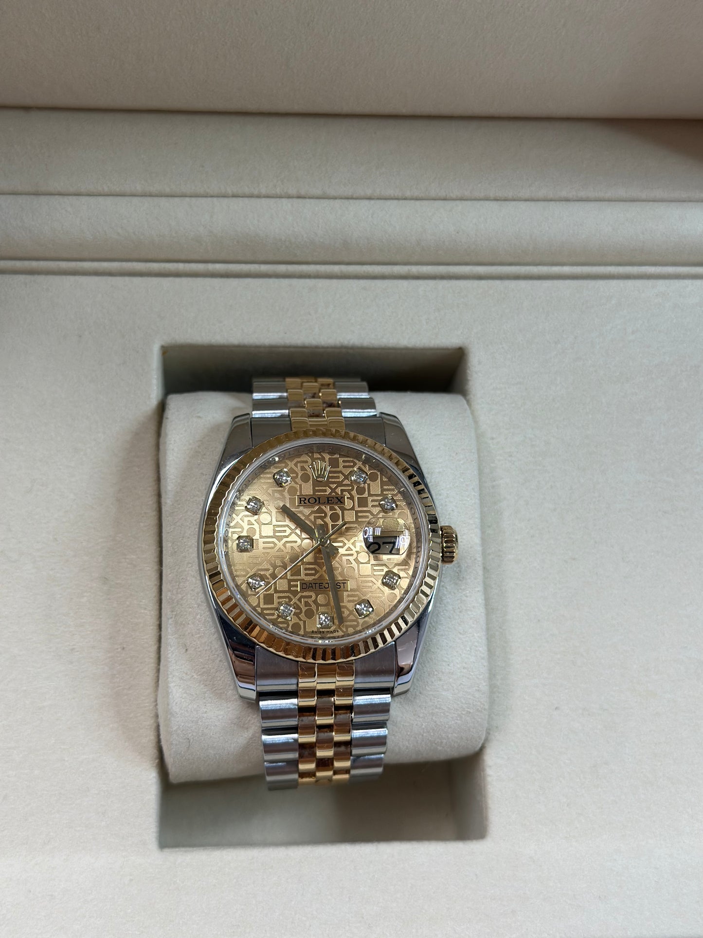 Rolex Datejust 36 Champagne Diamonds Dial on Jubilee 116233 Papers 2008