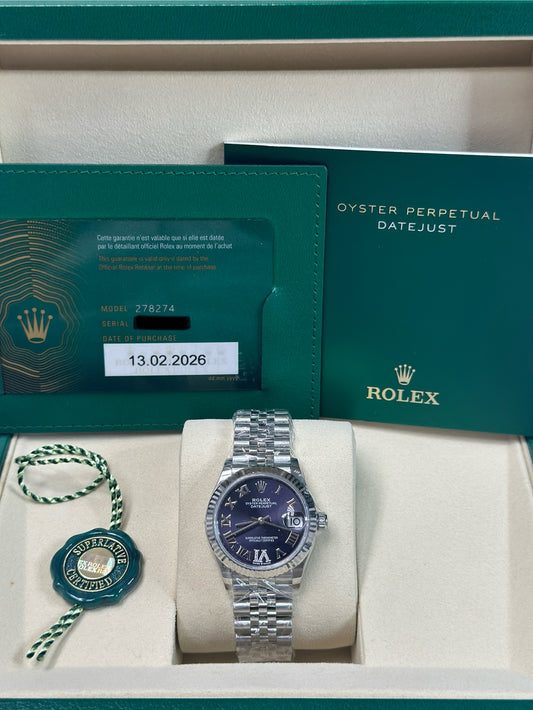 Rolex Datejust 31 Aubergine Roman Diamond 6 Dial on Jubilee 278274 Papers 2026