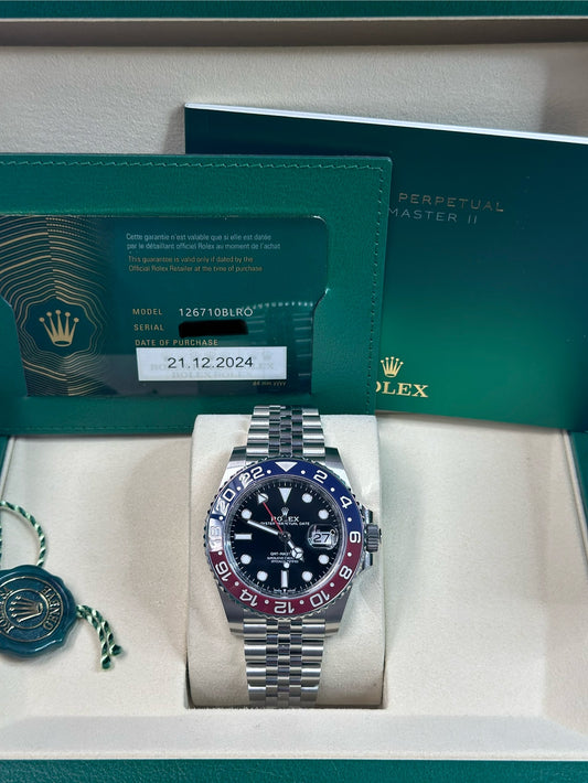 Rolex GMT-Master II Pepsi Black Dial on Oyster 126710BLRO Papers 2024