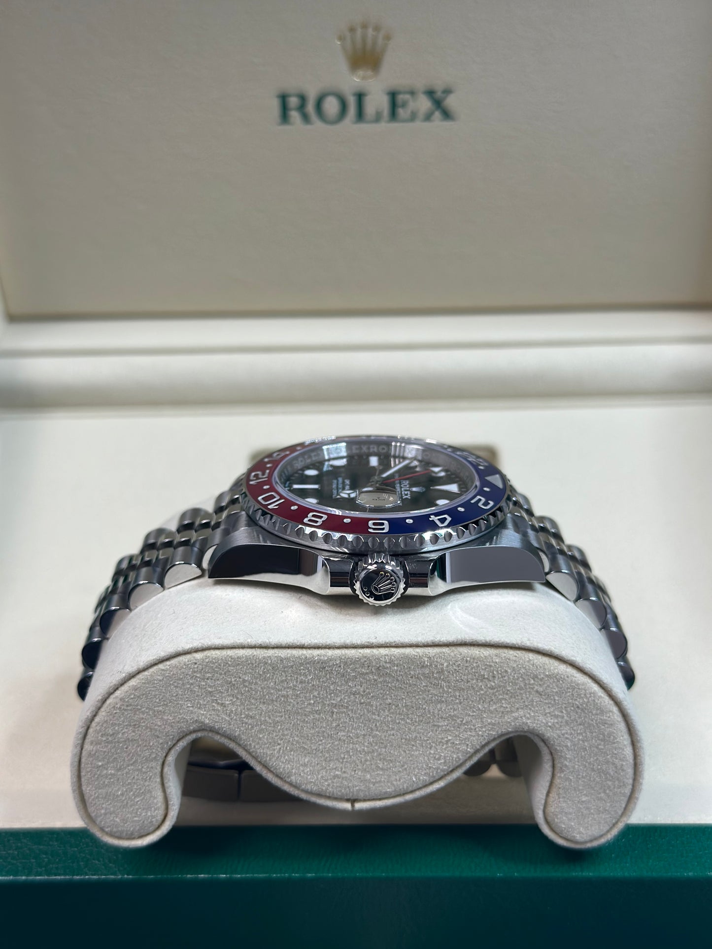 Rolex GMT-Master II Pepsi Black Dial on Oyster 126710BLRO Papers 2024
