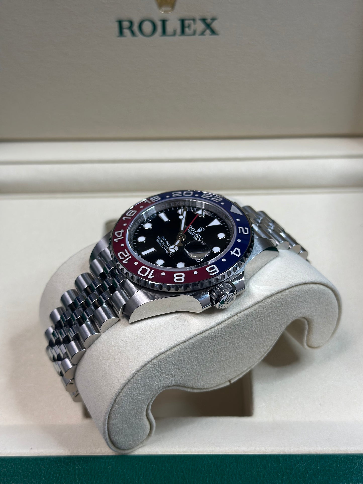 Rolex GMT-Master II Pepsi Black Dial on Oyster 126710BLRO Papers 2024