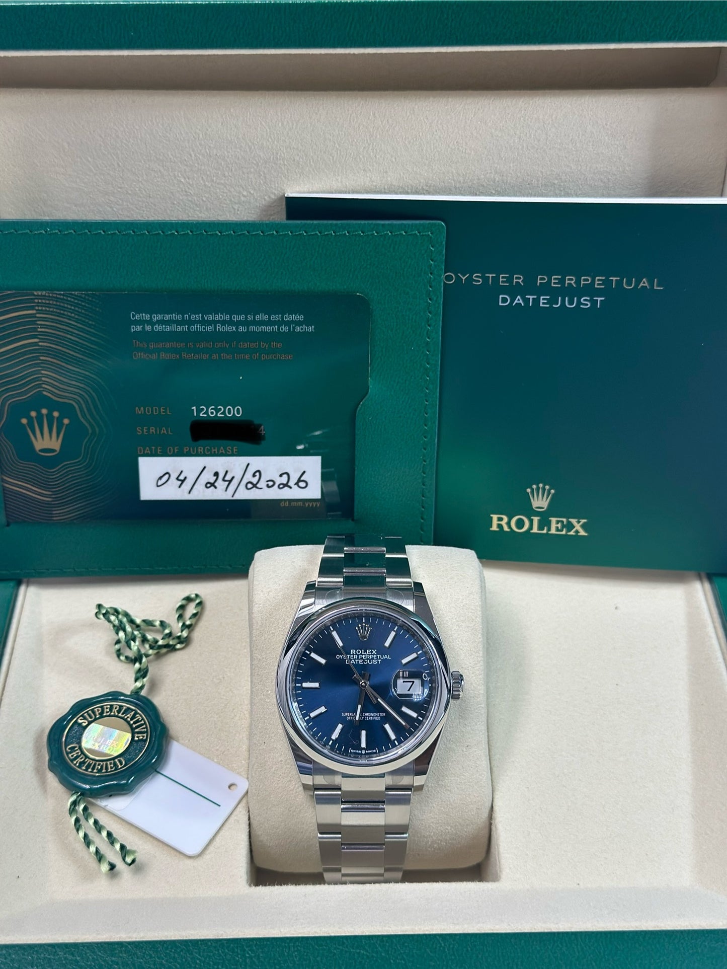 Rolex Datejust 36 Blue Index Dial on Oyster 126200 Papers 2026