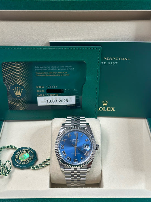 Rolex Datejust 41 Blue Roman Dial on Jubilee 126334 Papers 2026