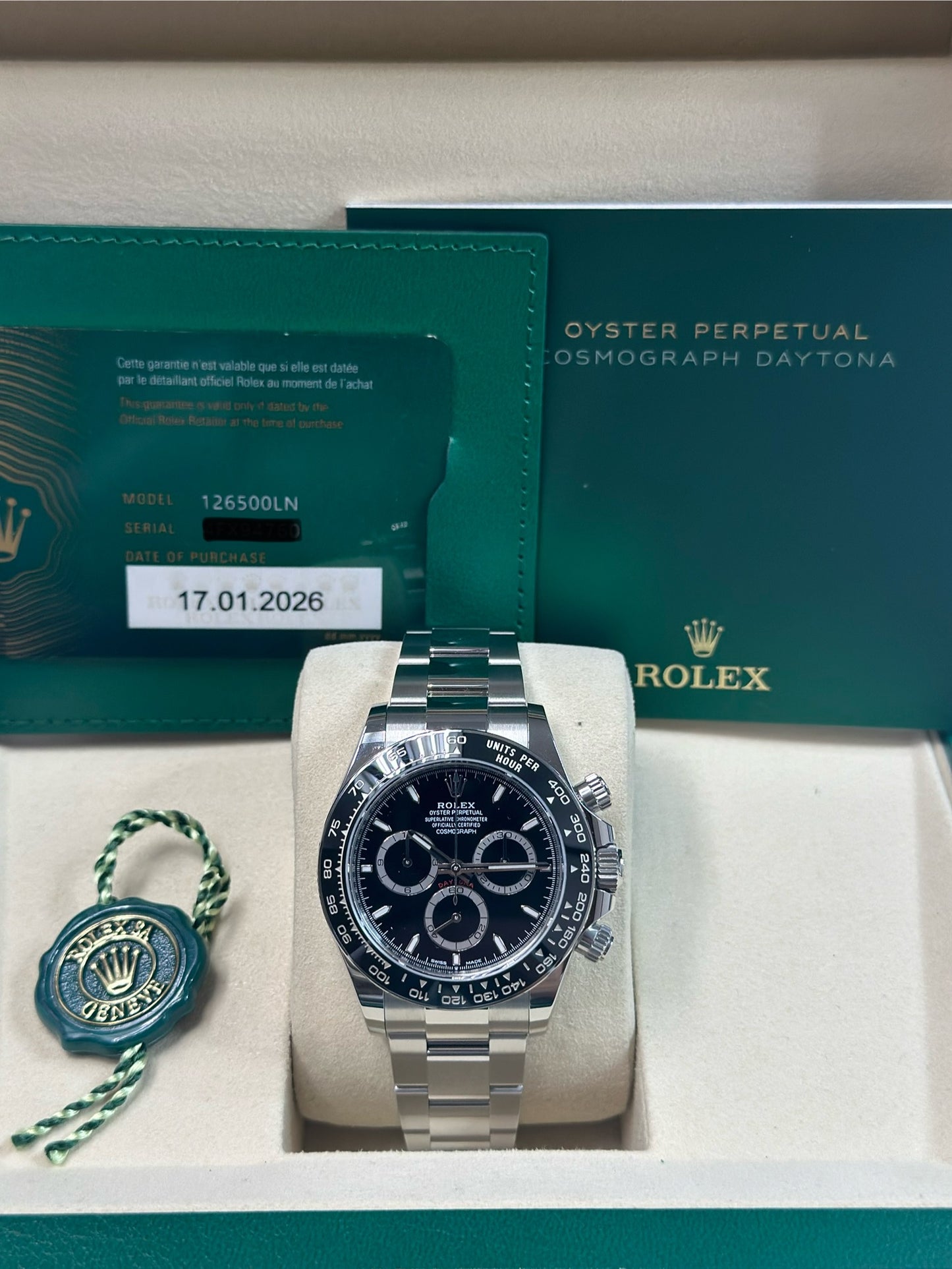 Rolex Daytona Black Index Dial on Oyster 126500LN Papers 2026