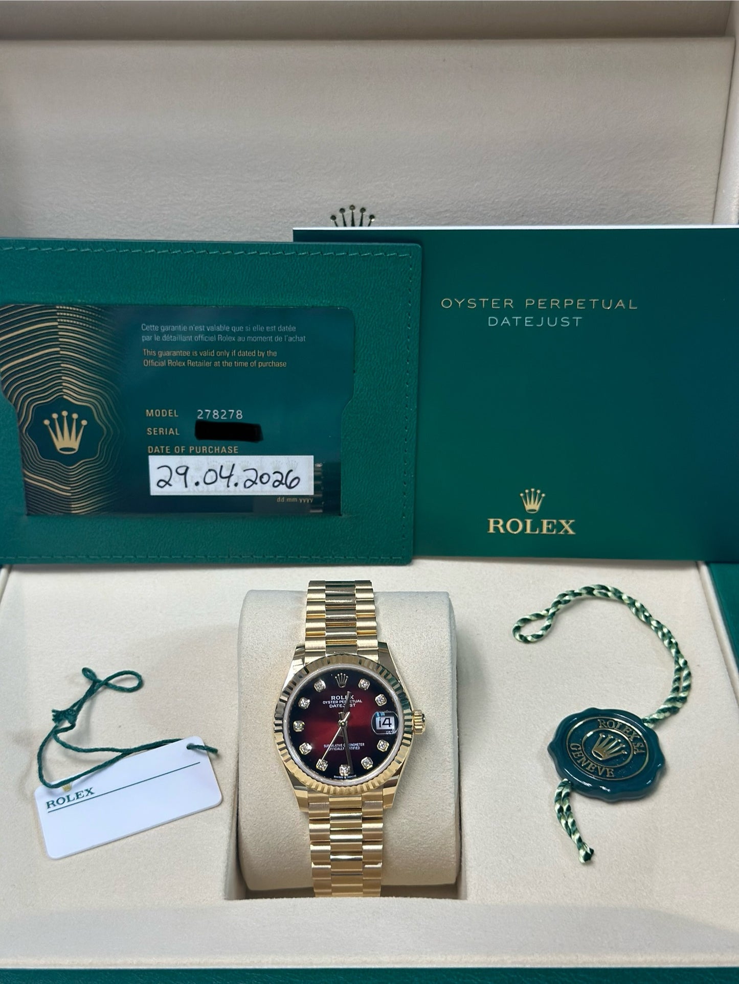 Rolex Datejust 31 Red Ombre Dial on President 278278 Papers 2026