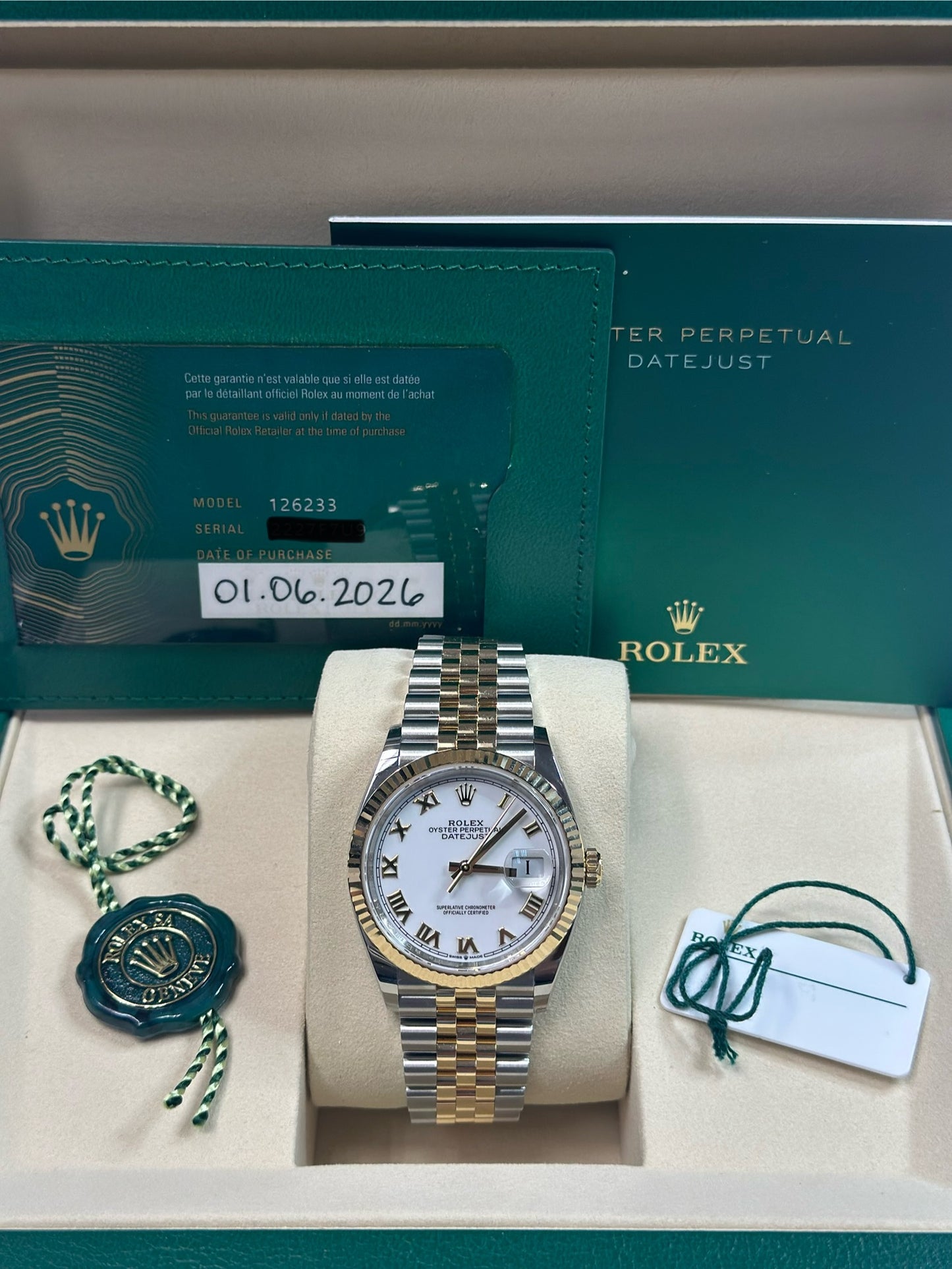 Rolex Datejust 36 White Roman Dial on Jubilee 126233 Papers 2026