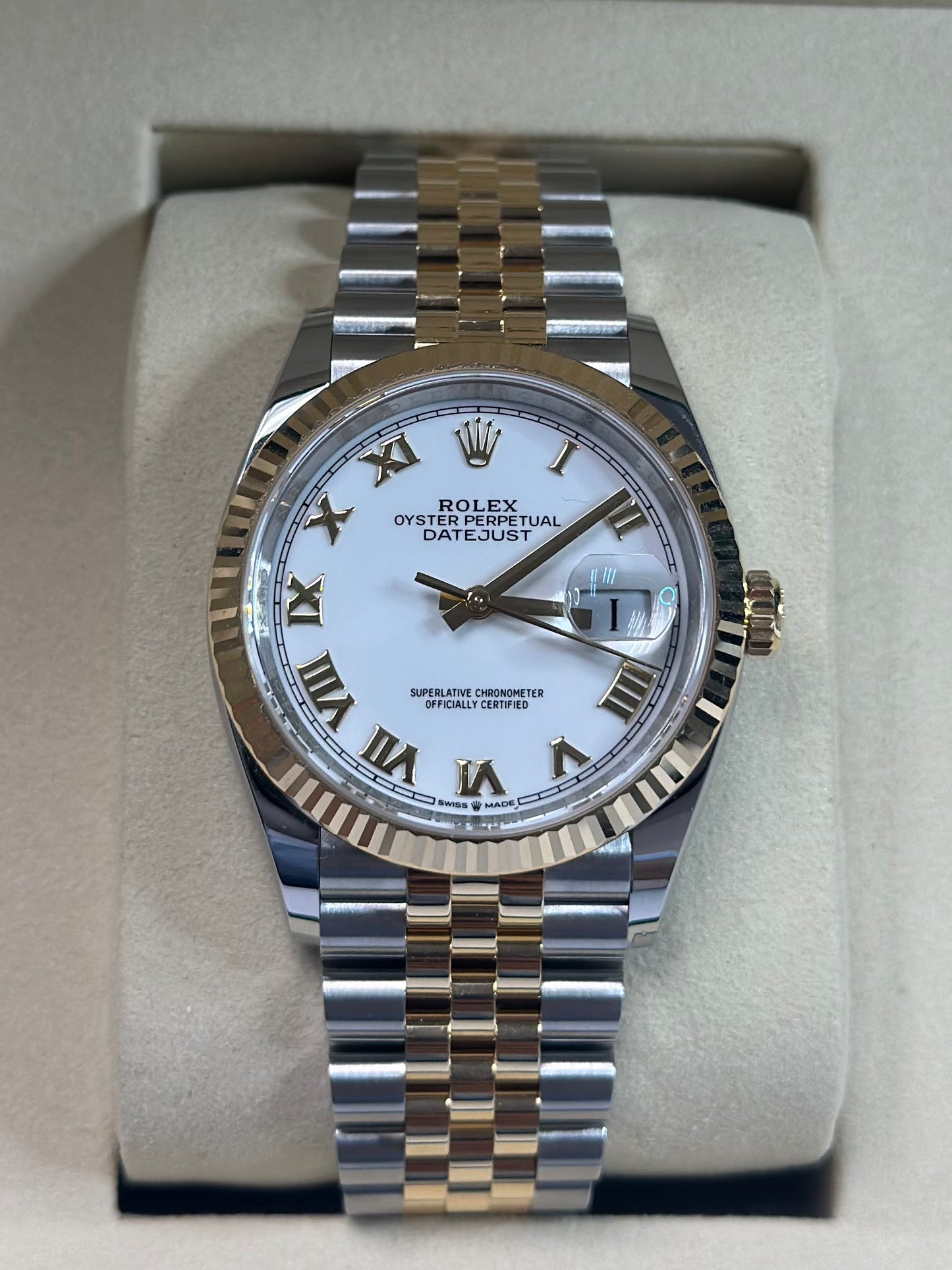 Rolex Datejust 36 White Roman Dial on Jubilee 126233 Papers 2026