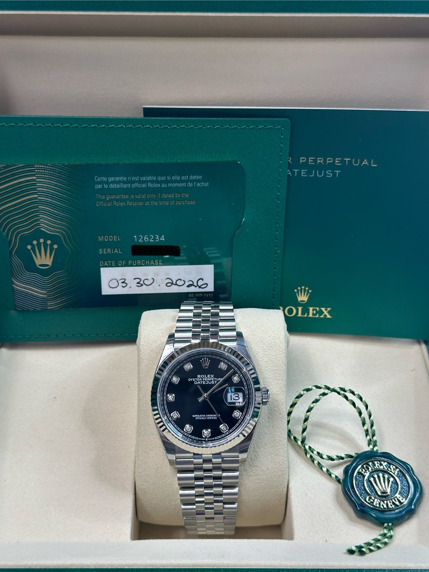 Rolex Datejust 36 Black Diamond Dial on Jubilee 126234 Papers 2026