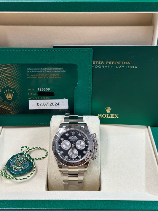 Rolex Daytona Black And Steel Diamond Dial on Oyster 126509 Papers 2024