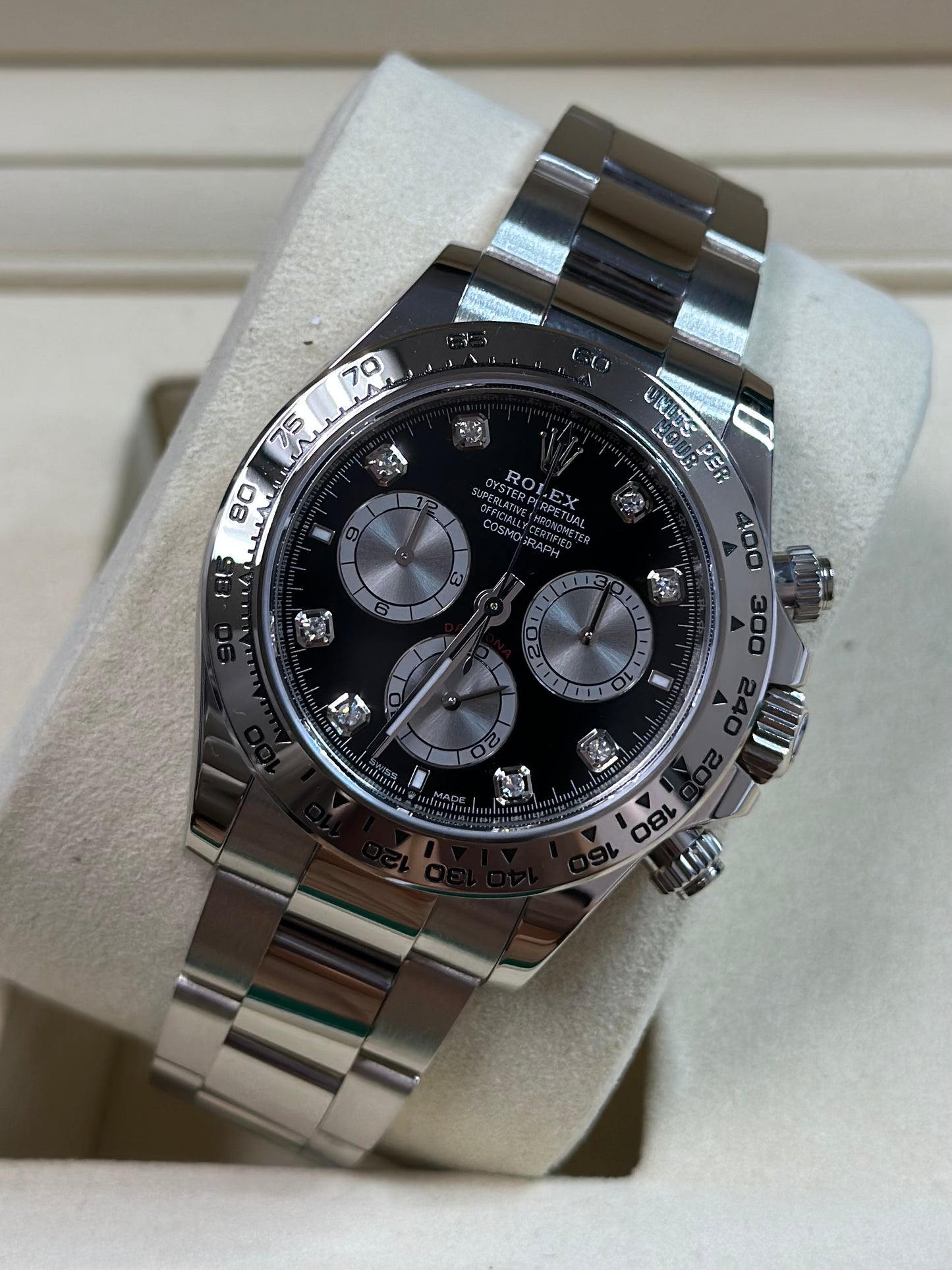 Rolex Daytona Black And Steel Diamond Dial on Oyster 126509 Papers 2024