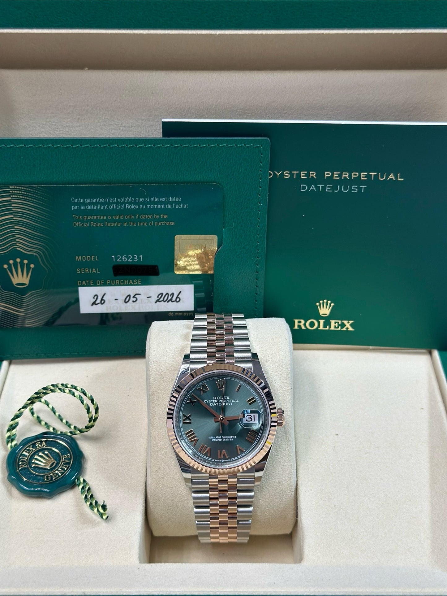 Rolex Datejust 36 NEW Mint Green Roman Dial on Jubilee 126231 Papers 2026