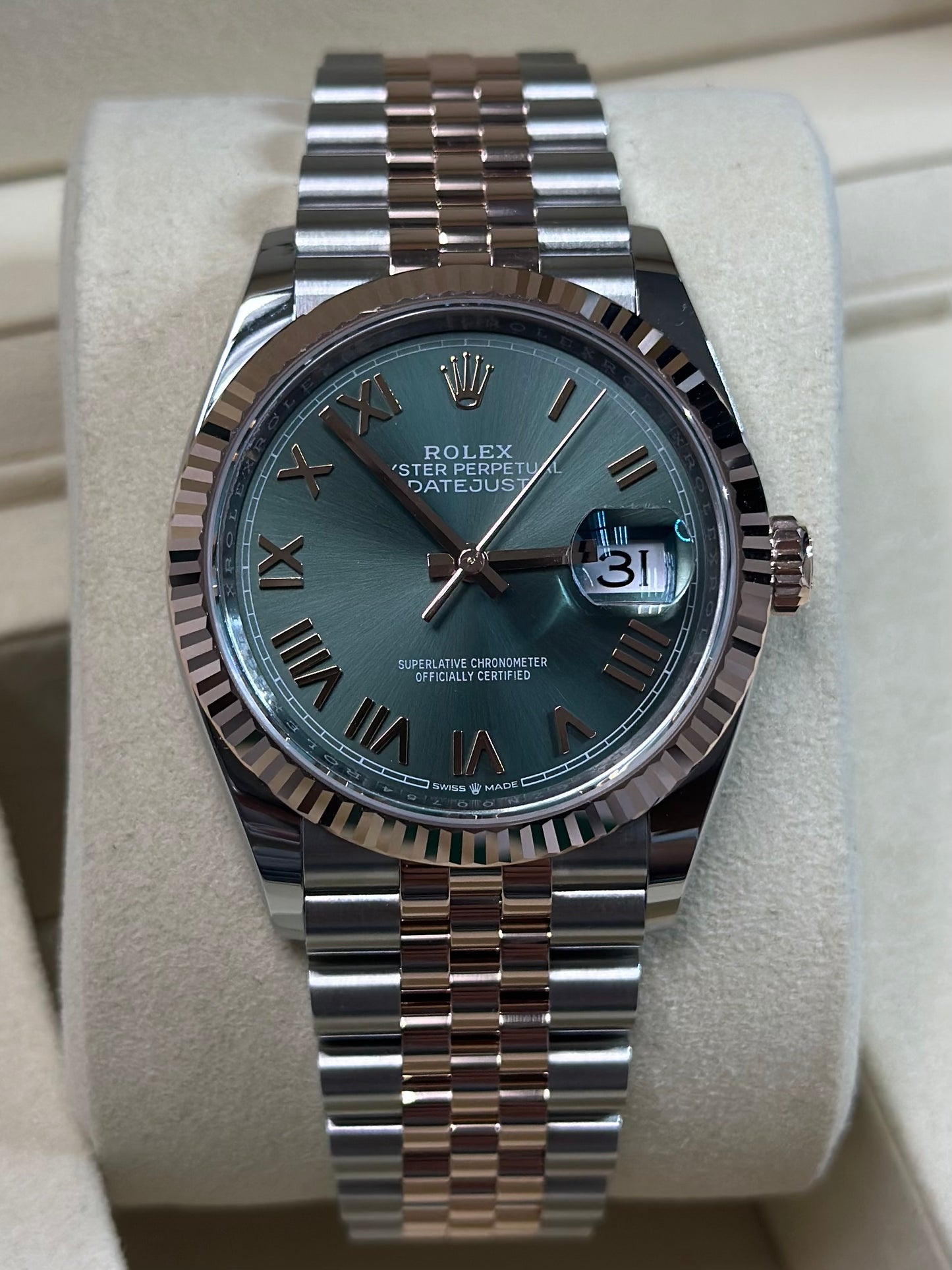 Rolex Datejust 36 NEW Mint Green Roman Dial on Jubilee 126231 Papers 2026