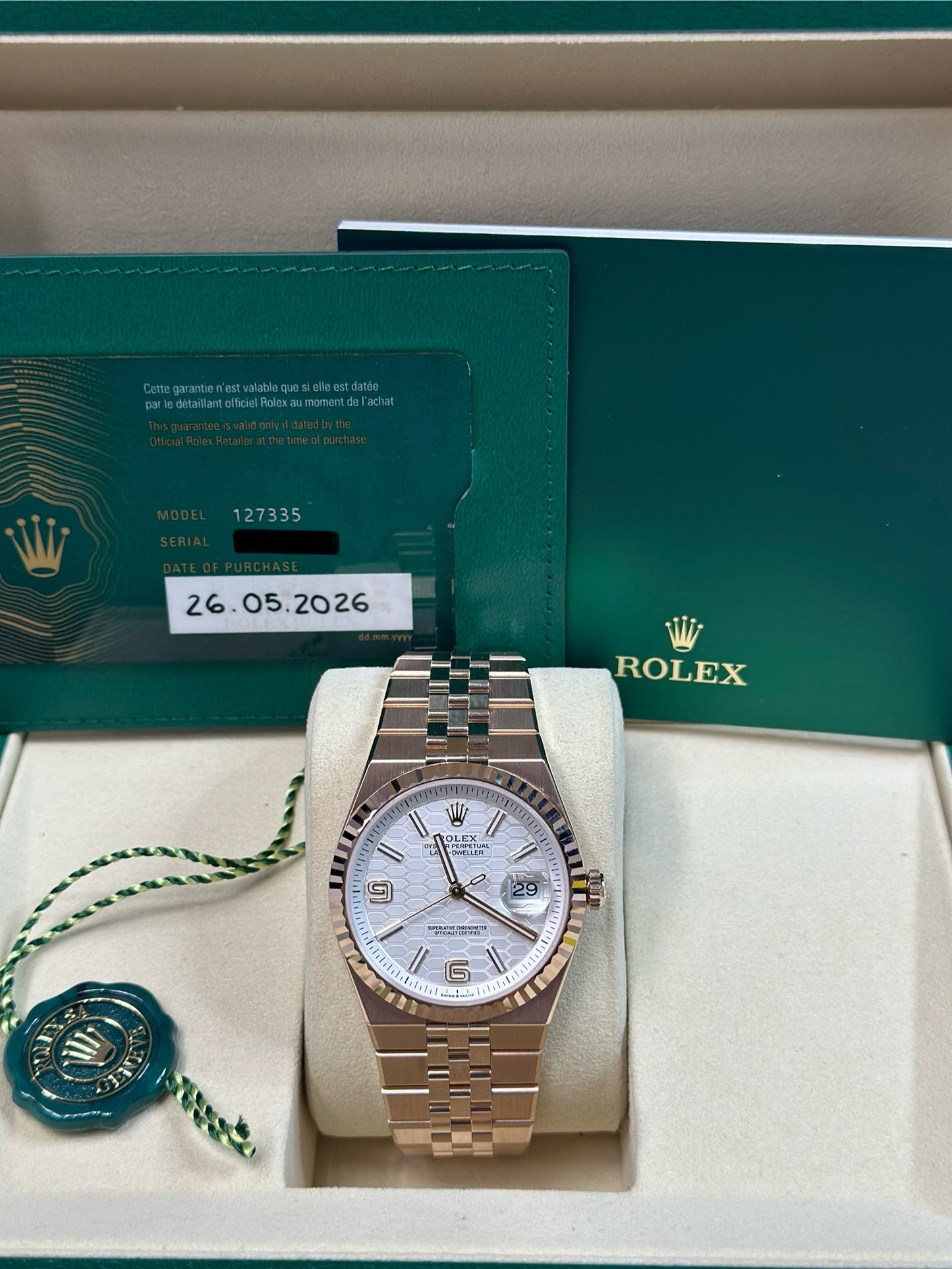 Rolex Land-Dweller 40 White Honeycomb Dial on Flat Jubilee 127335 Papers 2026