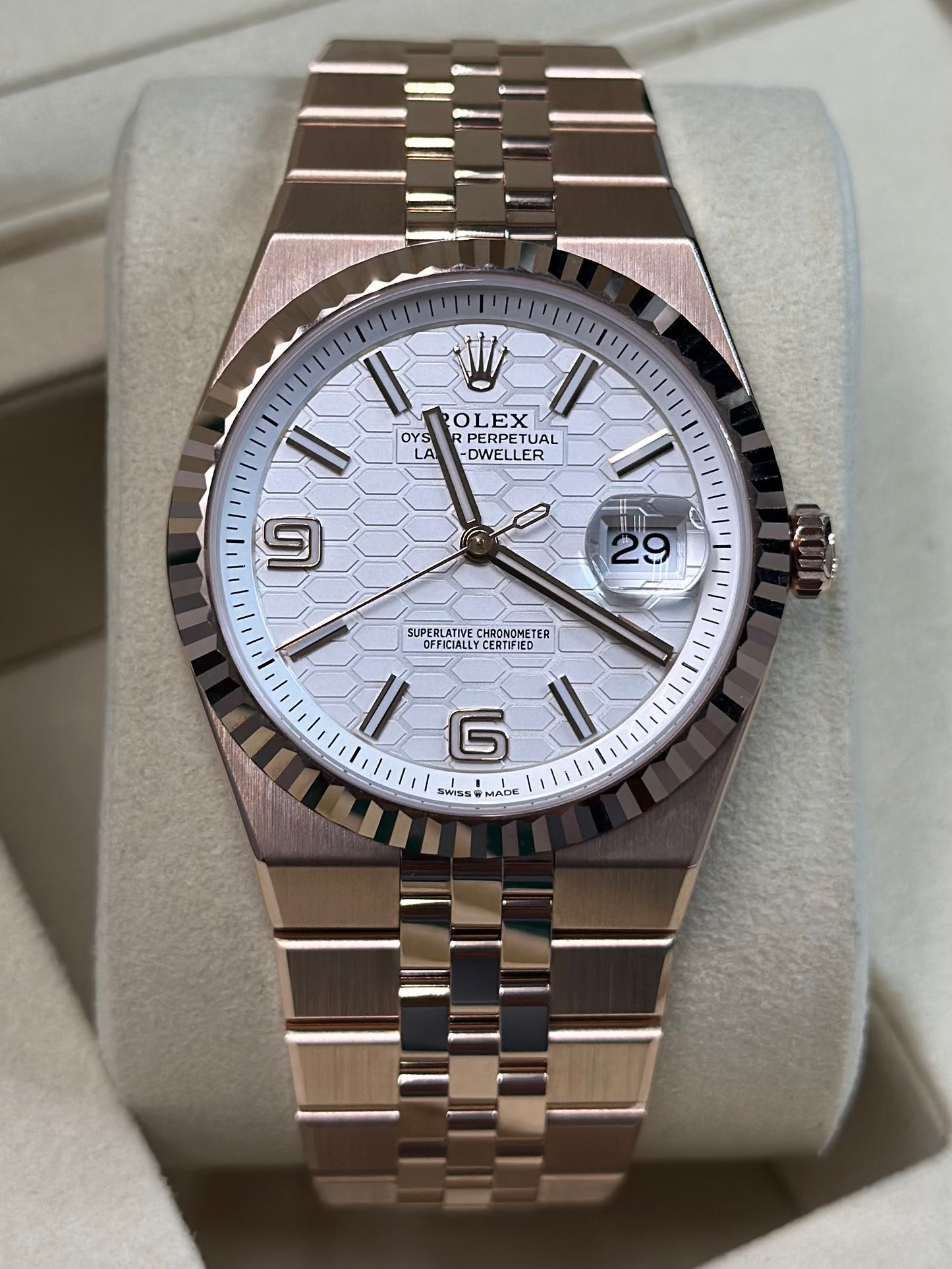 Rolex Land-Dweller 40 White Honeycomb Dial on Flat Jubilee 127335 Papers 2026