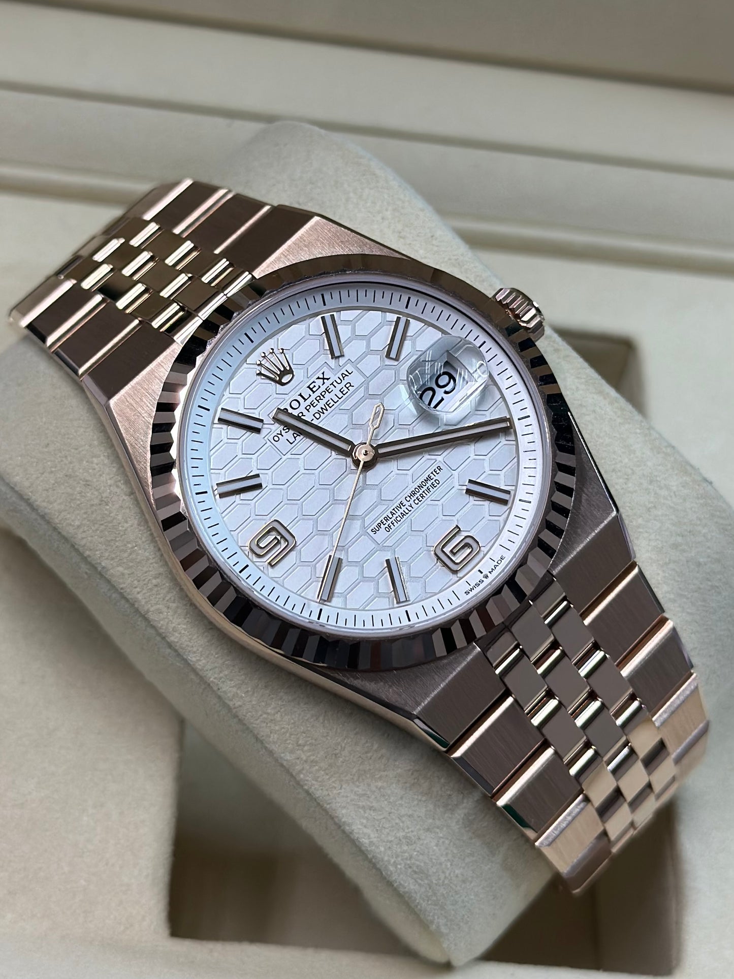 Rolex Land-Dweller 40 White Honeycomb Dial on Flat Jubilee 127335 Papers 2026