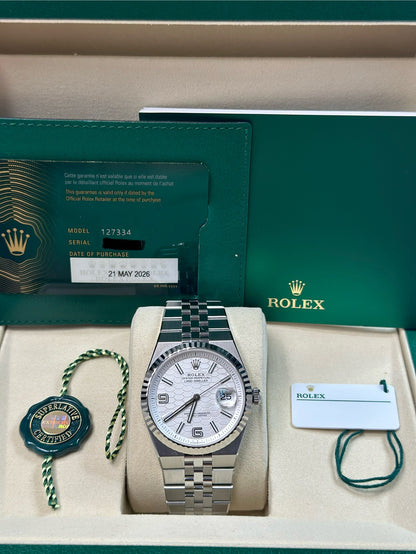 Rolex Land-Dweller 40 White Honeycomb Dial on Flat Jubilee 127334 Papers 2026
