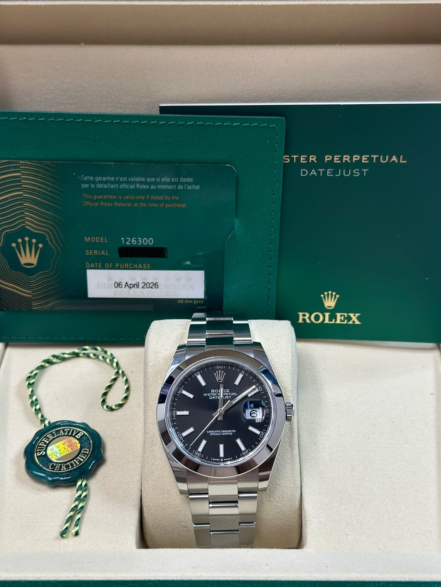Rolex Datejust 41 Black Index Dial on Oyster 126300 Papers 2026