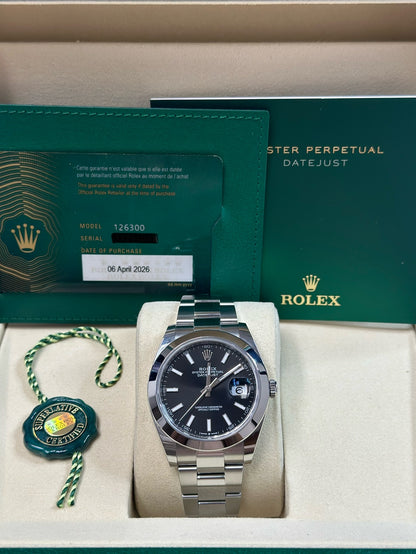 Rolex Datejust 41 Black Index Dial on Oyster 126300 Papers 2026