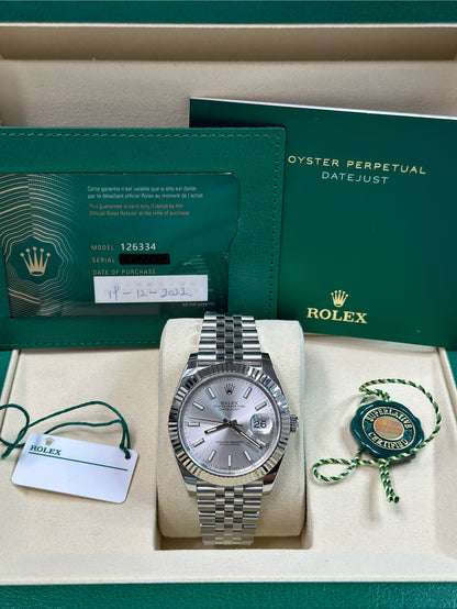 Rolex Datejust 41 Silver Index Dial on Jubilee 126334 Papers 2022