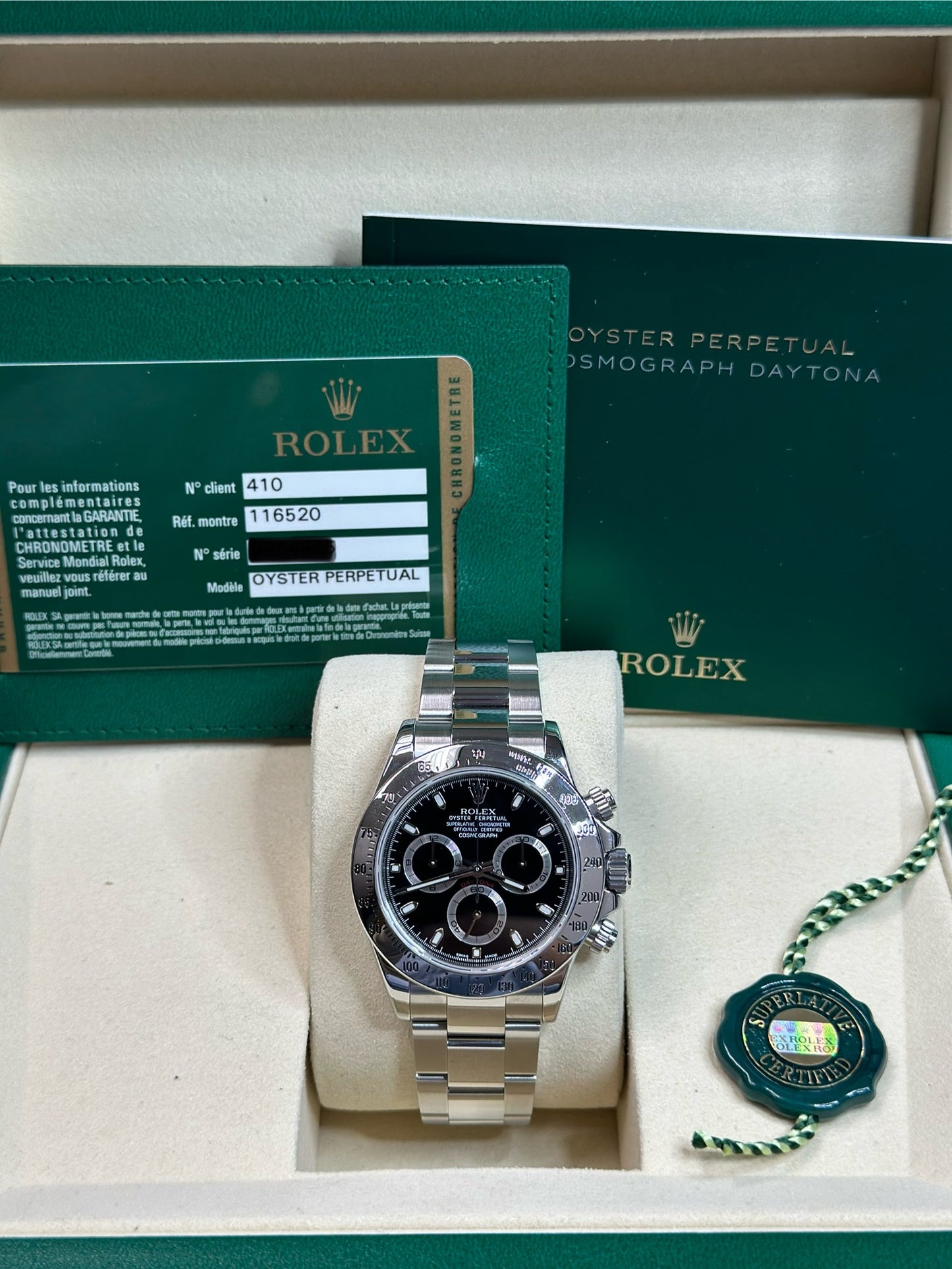 Rolex Daytona Black Dial on Oyster 116520 Papers 2010
