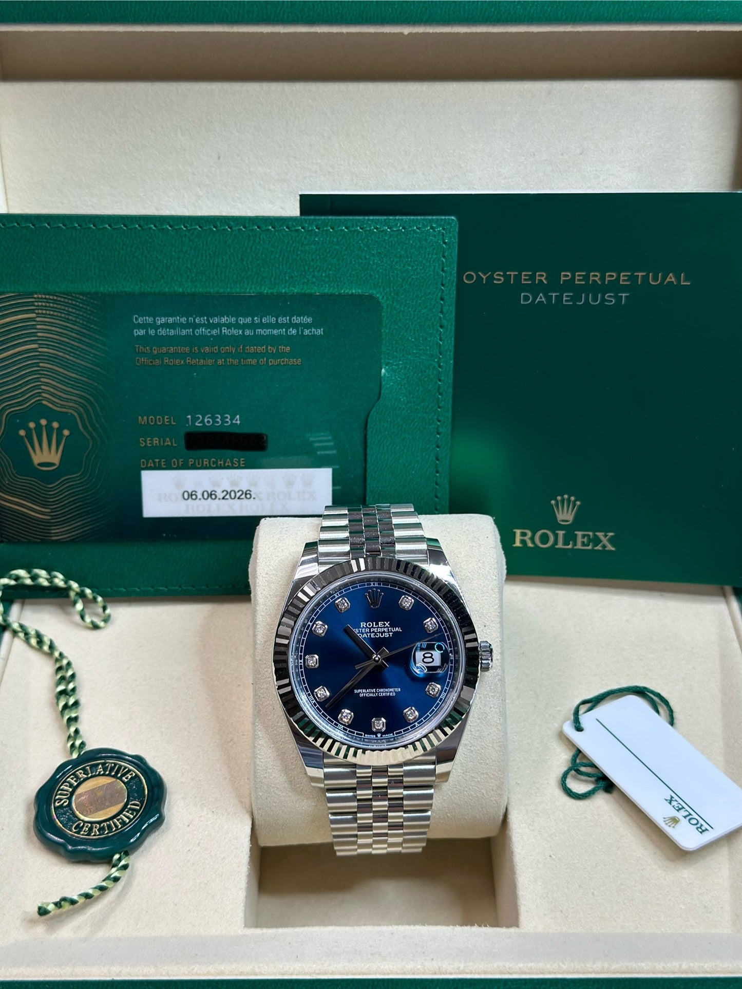 Rolex Datejust 41 Blue Diamond Dial on Jubilee 126334 Papers 2026