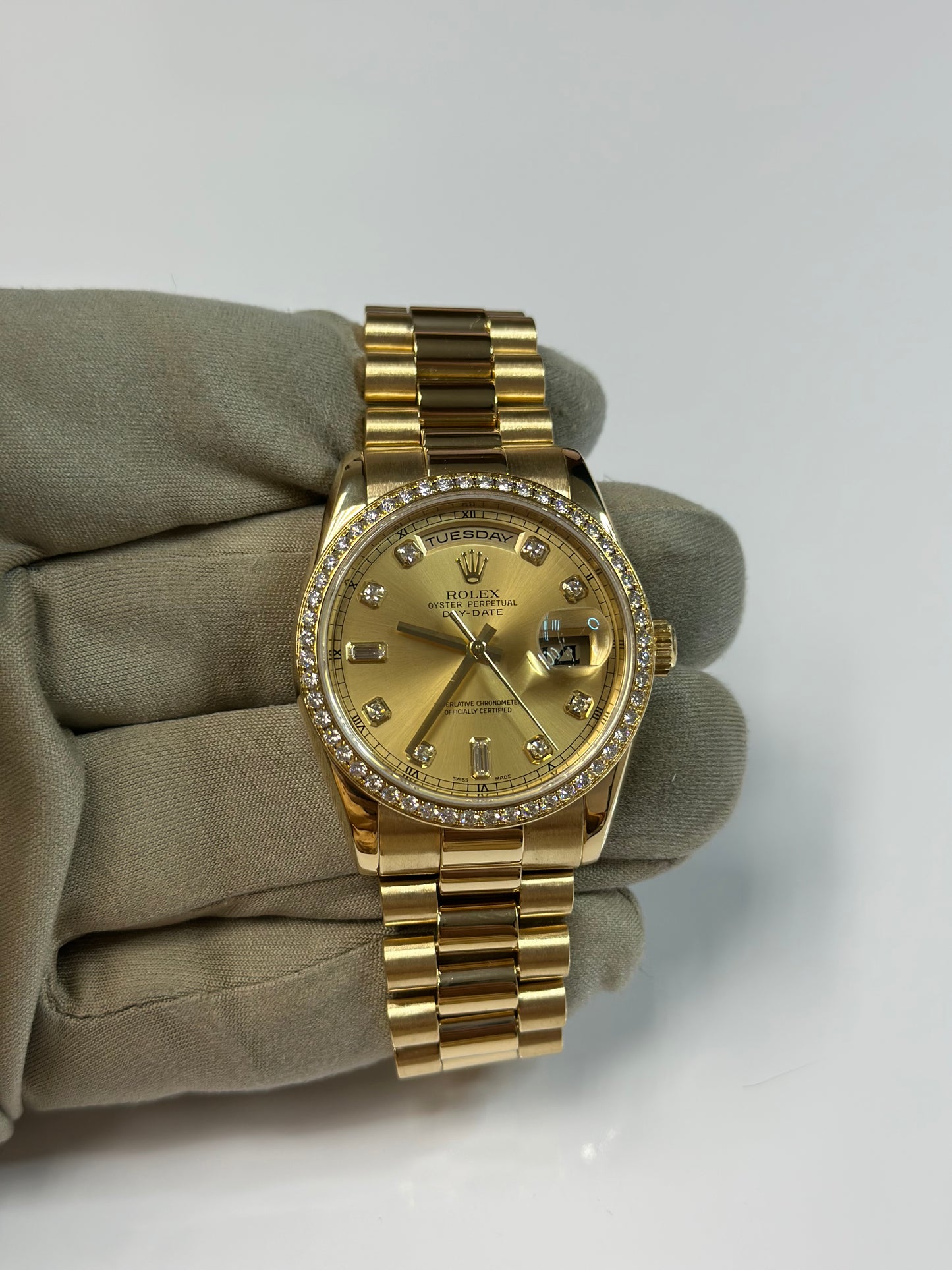 Rolex Day-Date 36 Champagne Jubilee Diamond Dial on President 118348 Papers 2008