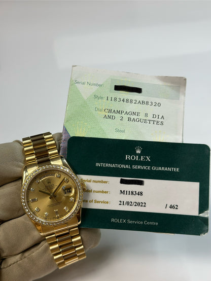 Rolex Day-Date 36 Champagne Jubilee Diamond Dial on President 118348 Papers 2008