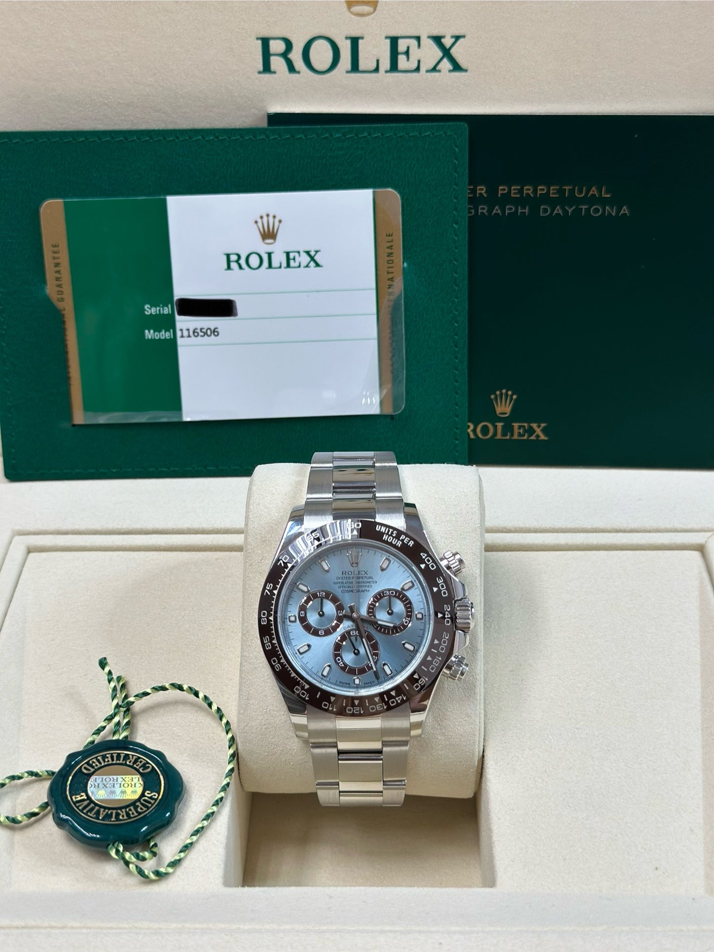 Rolex Daytona Ice Blue Index Dial on Oysterlock 116506 Papers 2016
