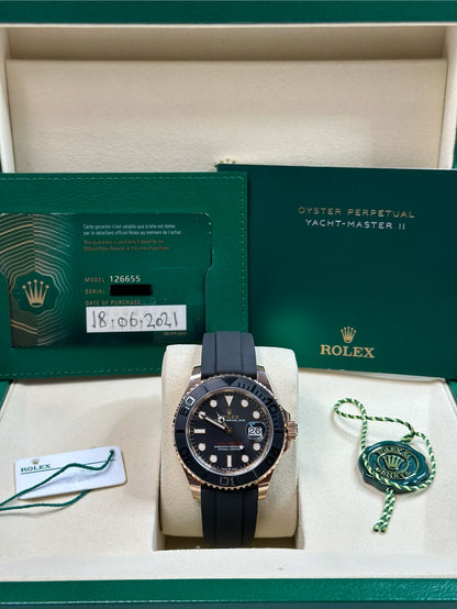 Rolex Yacht-Master Black Dial on Oysterflex 126655 Papers 2021
