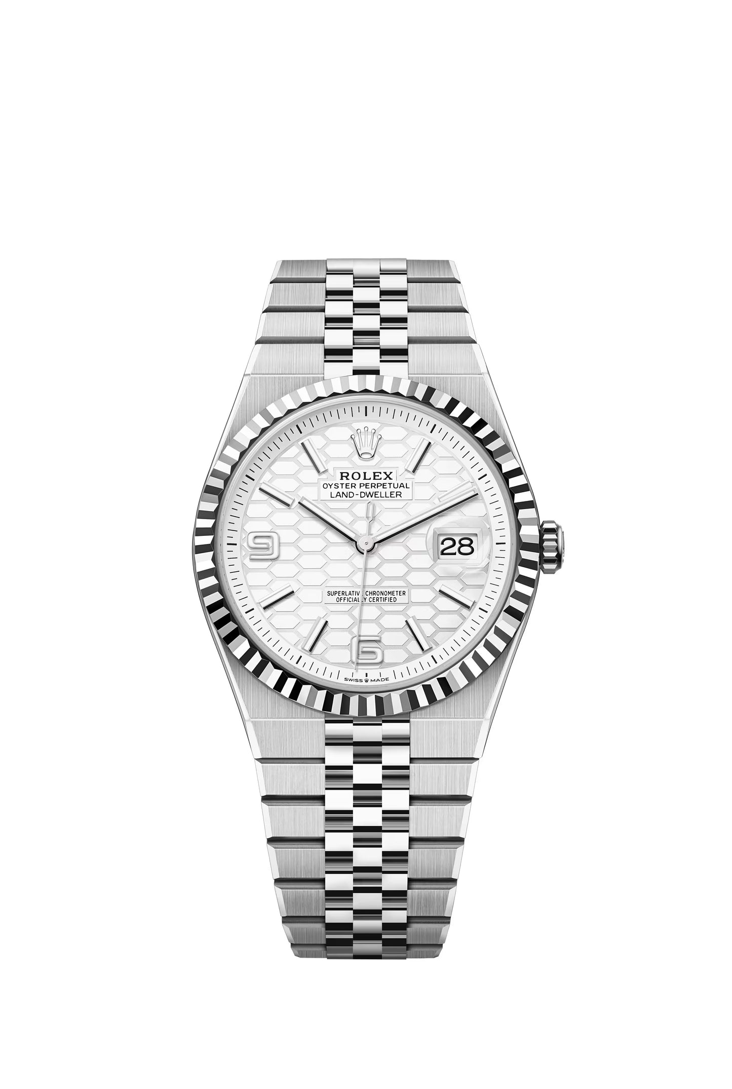 Rolex Land-Dweller 40 White Honeycomb Dial on Flat Jubilee 127334 Papers 2026