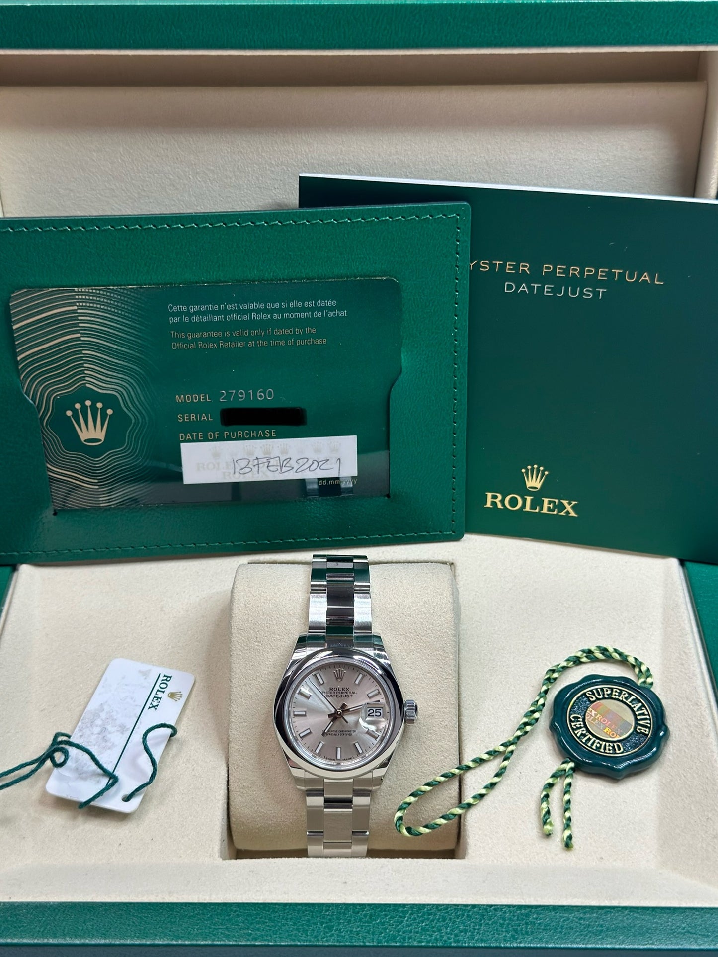 Rolex Datejust Lady Silver Index Dial on Oyster 279160 Papers 2021
