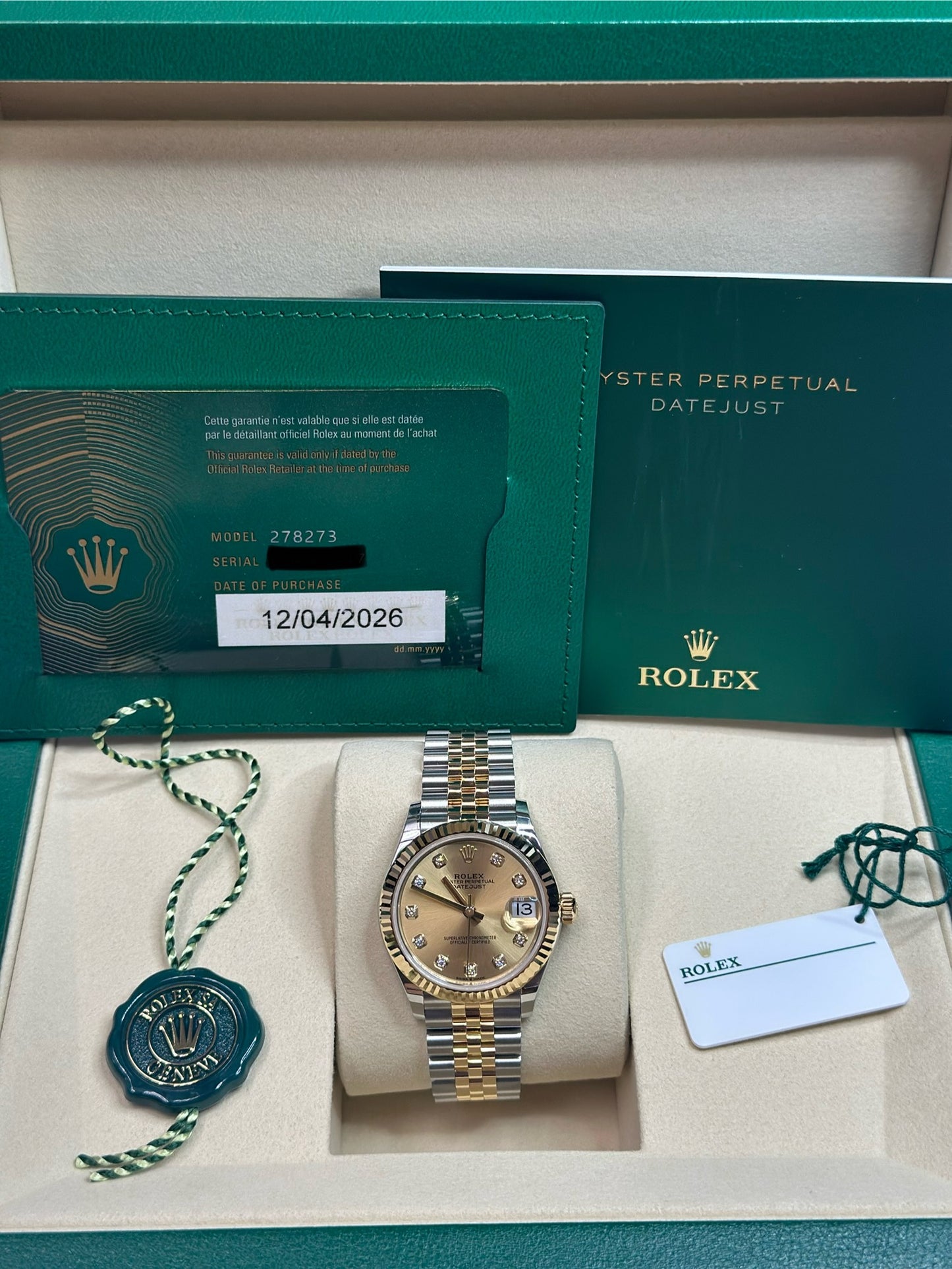 Rolex Datejust 31 Champagne Diamond Dial on Jubilee 278273 Papers 2026