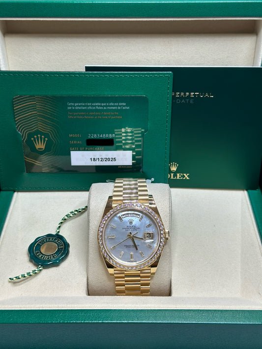 Rolex Day-Date 40 White Mother-Of-Pearl Dial on President 228348RBR Papers 2025