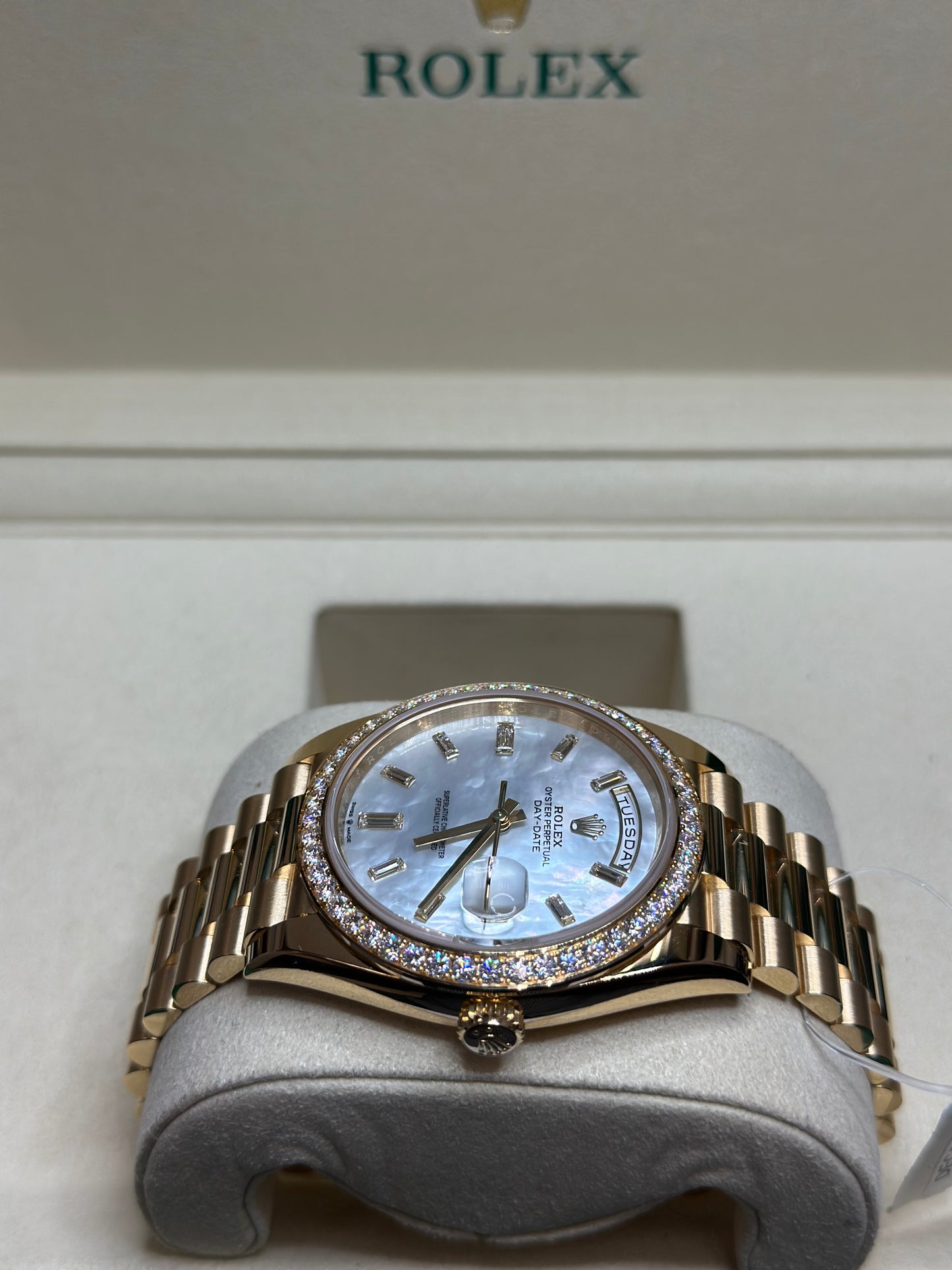 Rolex Day-Date 40 White Mother-Of-Pearl Dial on President 228348RBR Papers 2025