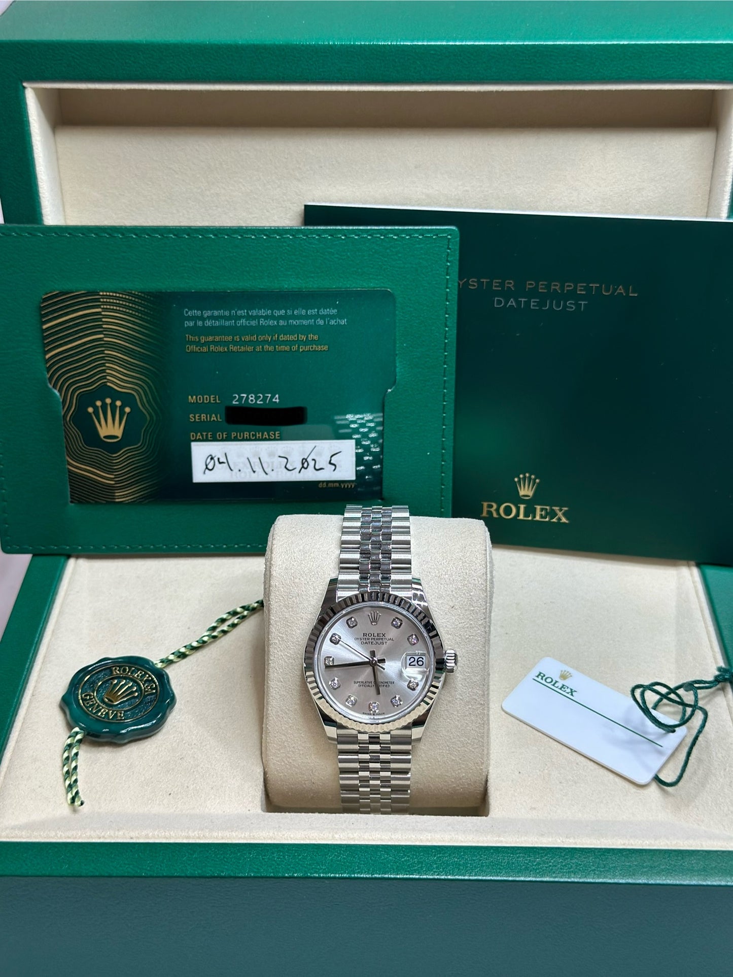Rolex Datejust 31 Silver Diamond Dial on Jubilee 278274 Papers 2025