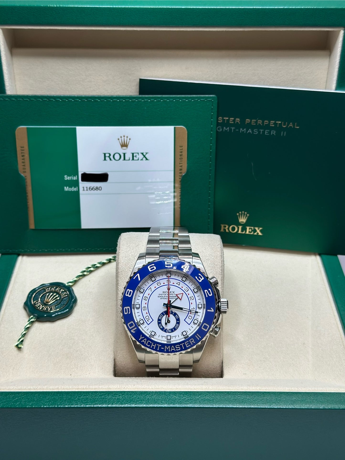 Rolex Yacht-Master II Matt White Dial on Oyster 116680 Card 2017