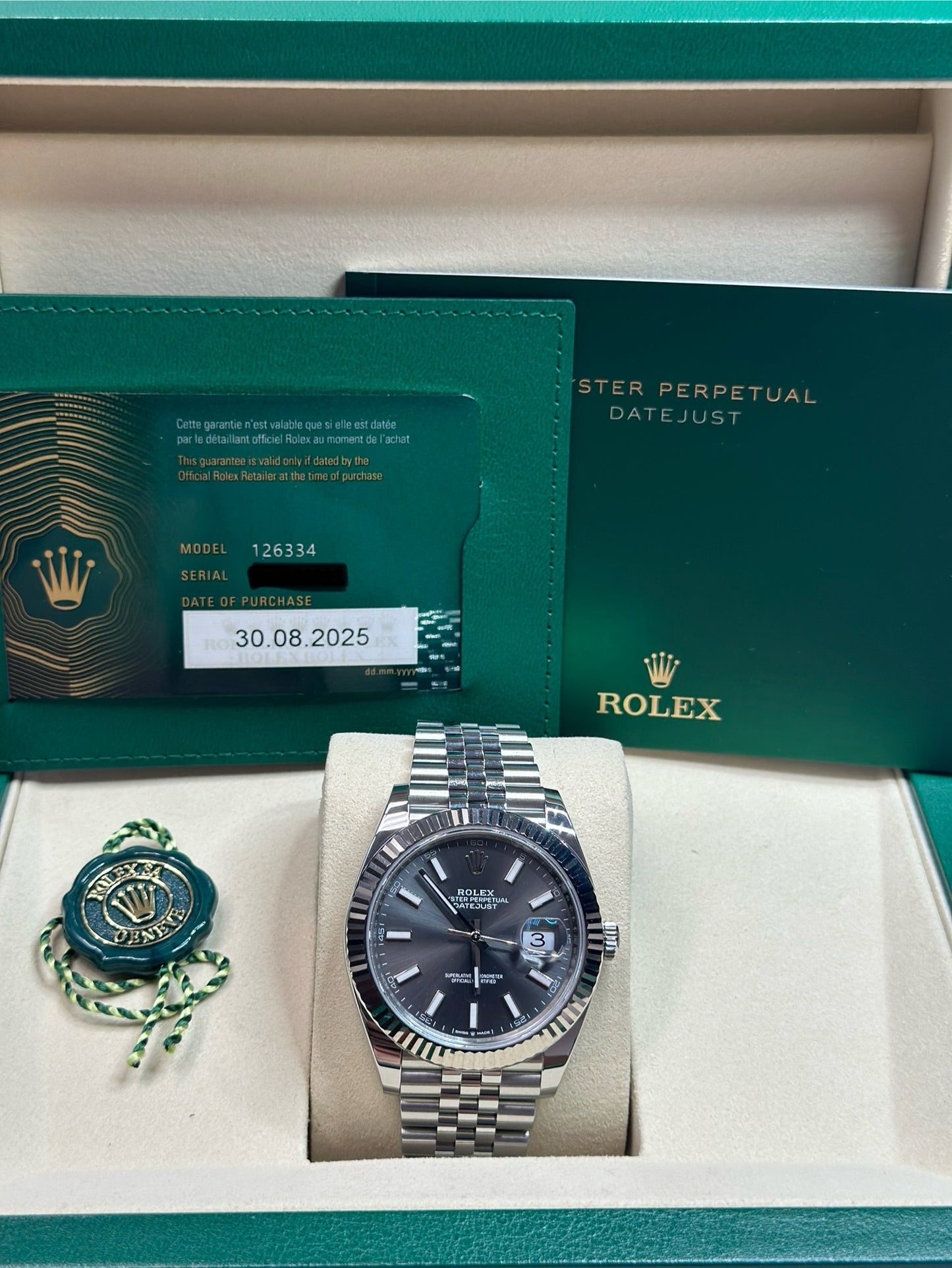 Rolex Datejust 41 Dark Rhodium Index Dial on Jubilee 126334 Papers 2025