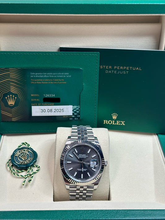 Rolex Datejust 41 Dark Rhodium Index Dial on Jubilee 126334 Papers 2025