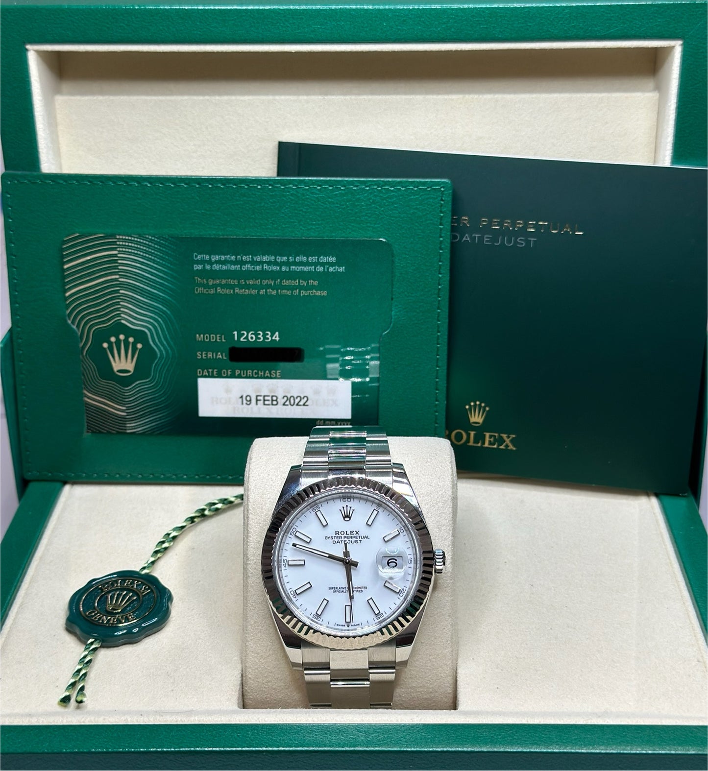 Rolex Datejust 41 White Index Dial on Oyster 126334 Complete 2022