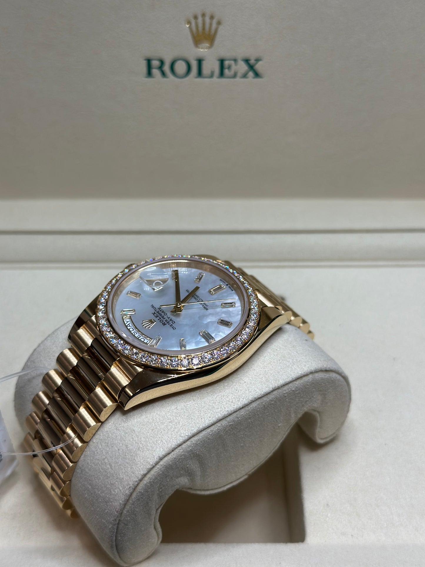Rolex Day-Date 40 White Mother-Of-Pearl Dial on President 228348RBR Papers 2025