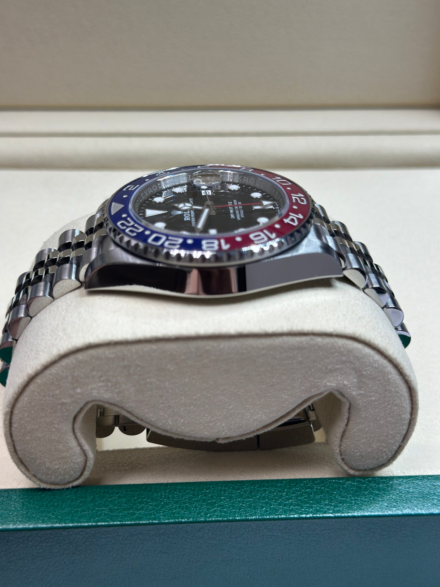 Rolex GMT-Master II Pepsi Black Dial on Jubilee 126710BLRO Papers 2023