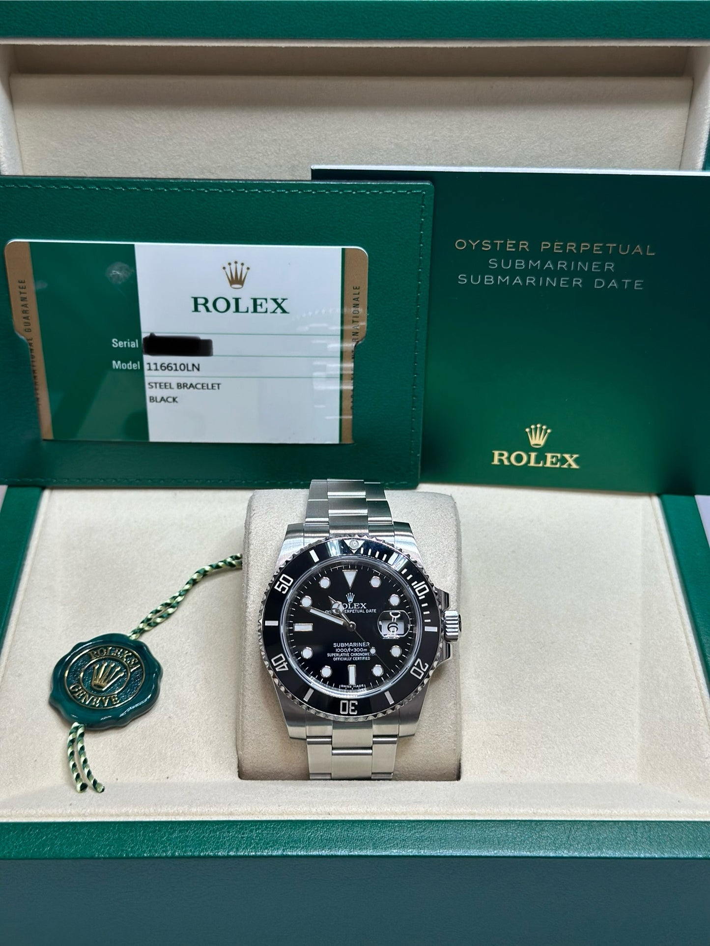 Rolex Submariner Black Dial on Oyster 116610LN Papers 2015