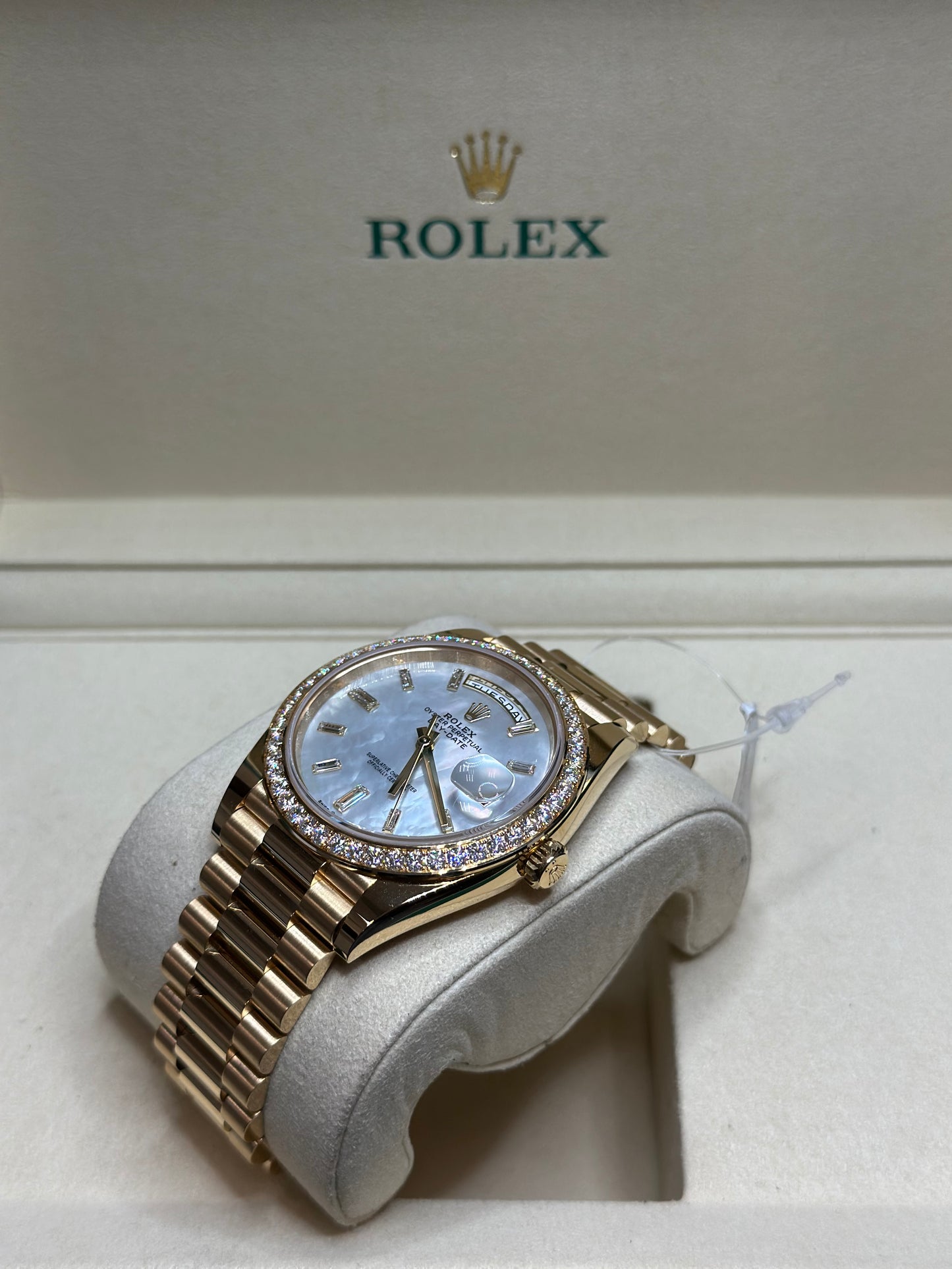 Rolex Day-Date 40 White Mother-Of-Pearl Dial on President 228348RBR Papers 2025