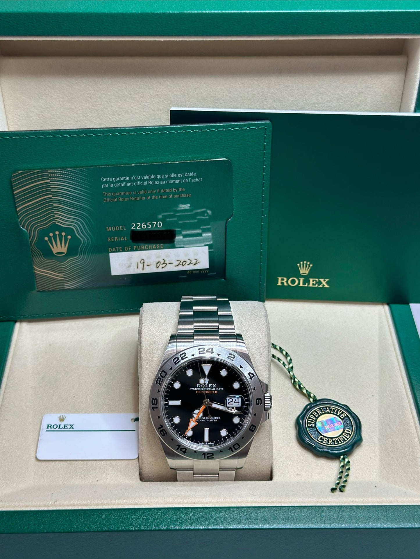 Rolex Explorer II Black Dial on Oyster 226570 Papers 2022