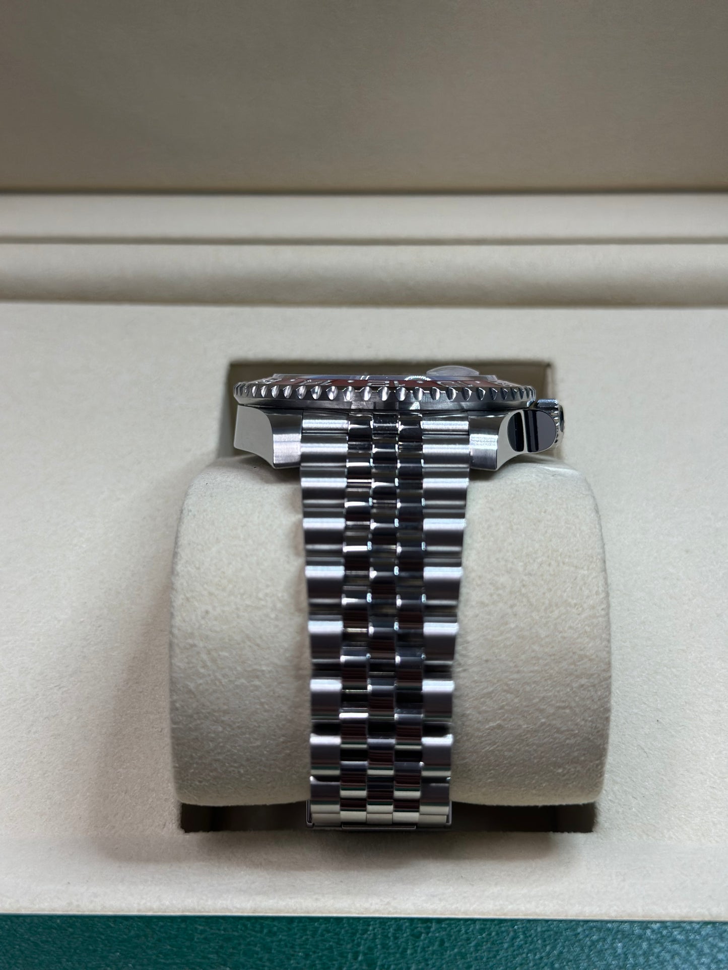 Rolex GMT-Master II Pepsi Black Dial on Jubilee 126710BLRO Papers 2023